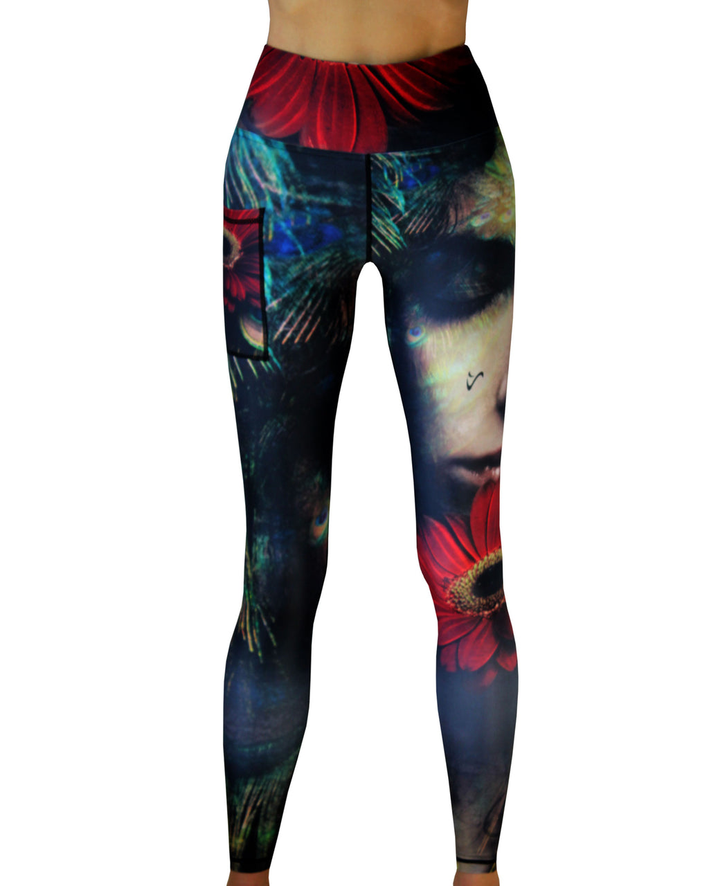 Stunning black women's long tights for running, hiking , yoga and playing padel.  It comes with a pocket and non-slip high waistband. The design is unique. Made locally in Cape Town, South Africa.