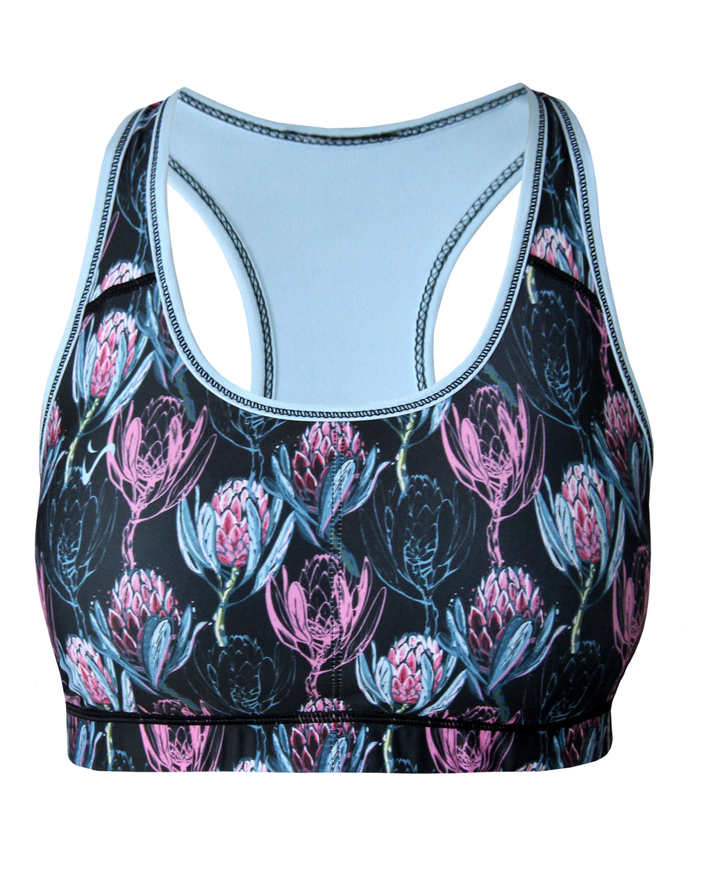 Black Protea High Intensity Sportsbra that does not chafe, that you can wear when running ultra marathons.
