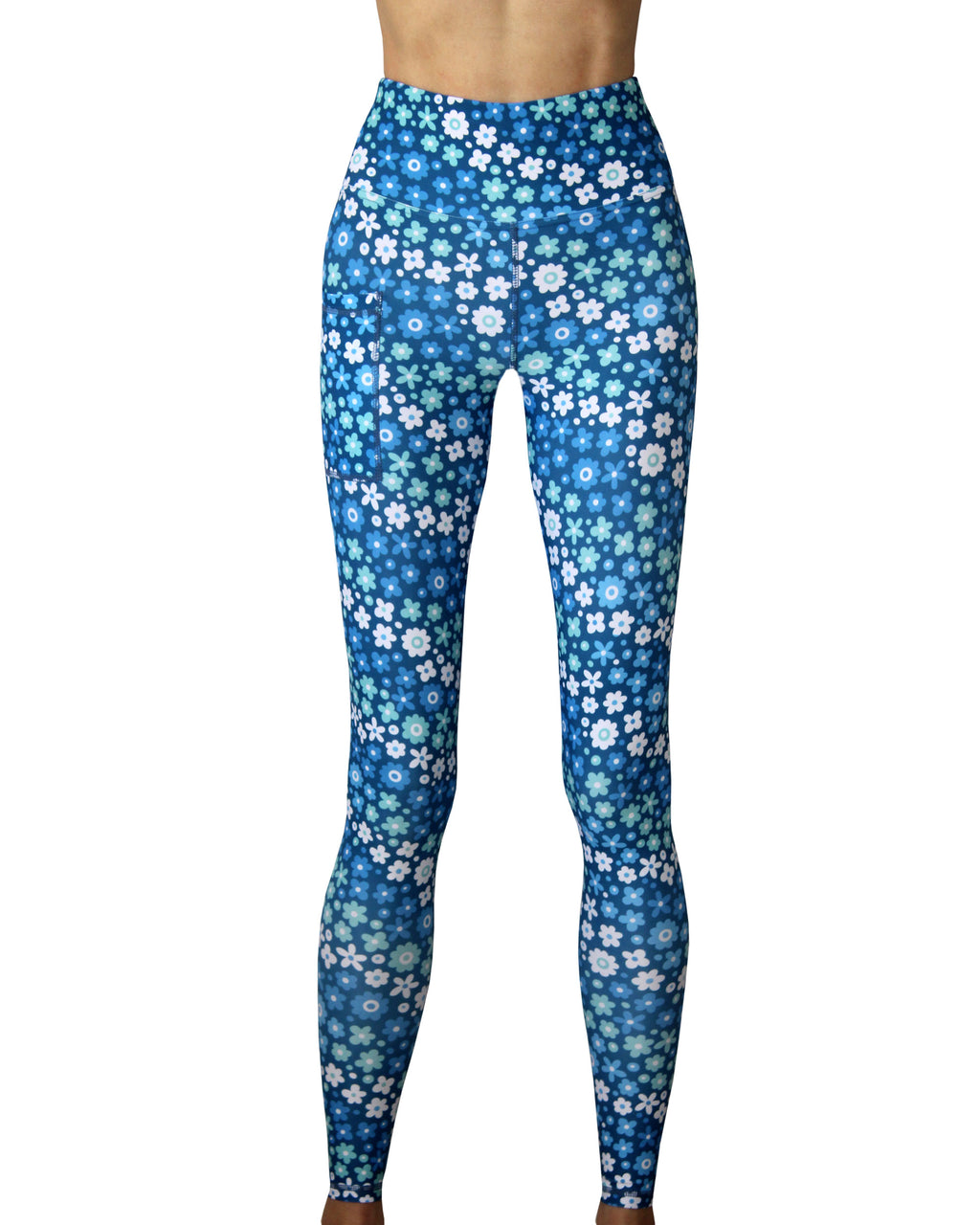 Vivolicious blue women's running and gym leggings. These pants are made in Cape Town.