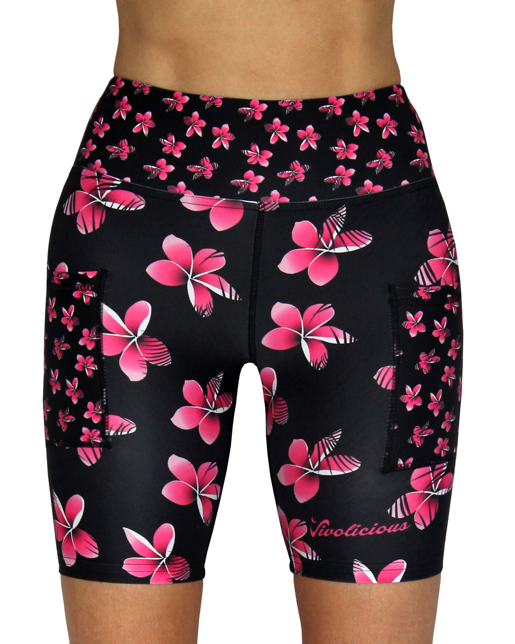 Black shorts with pink floral pattern 