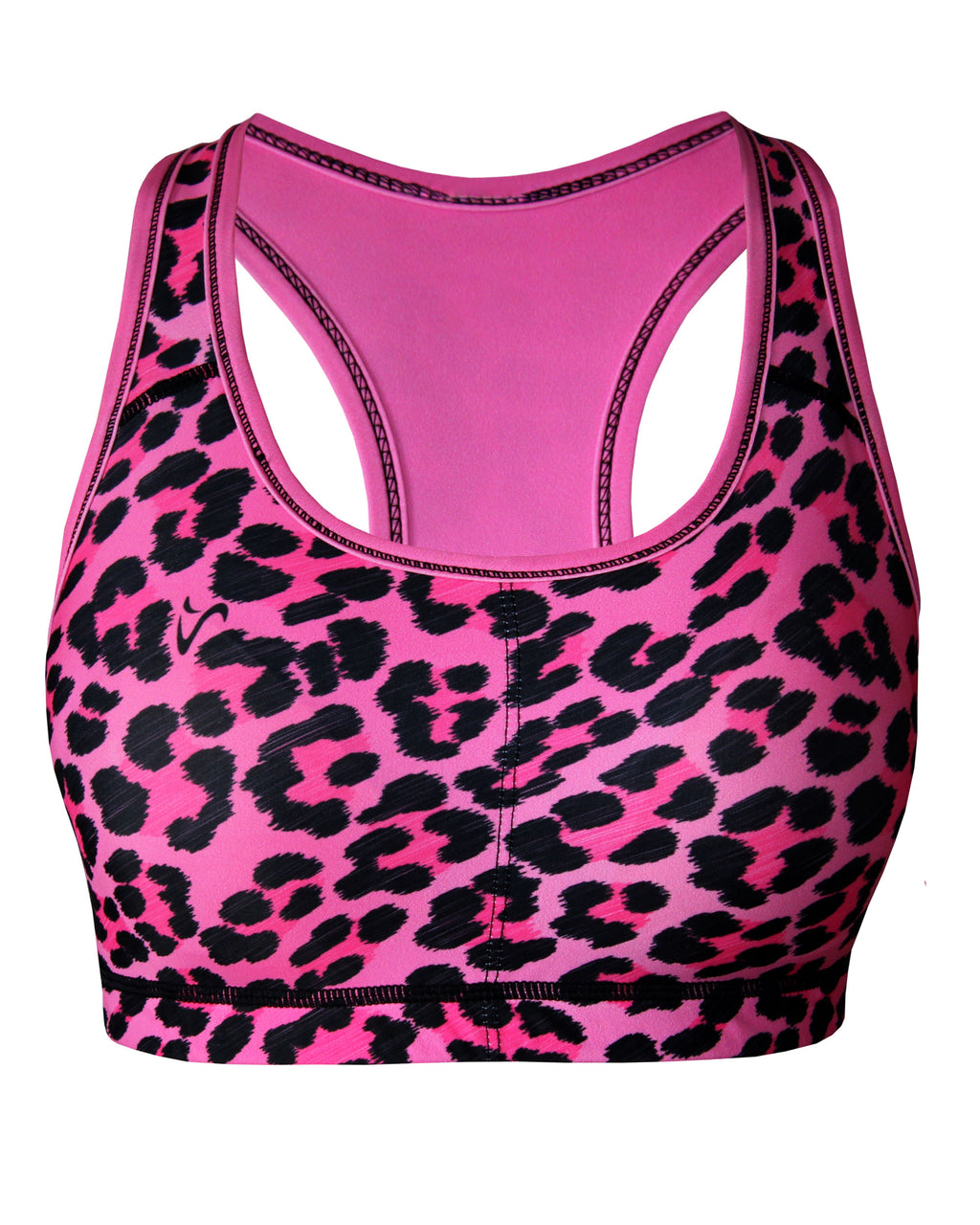 Pink Leopard Sports Bra for running far without any chafing. Also perfect for hiking and gym workouts.
