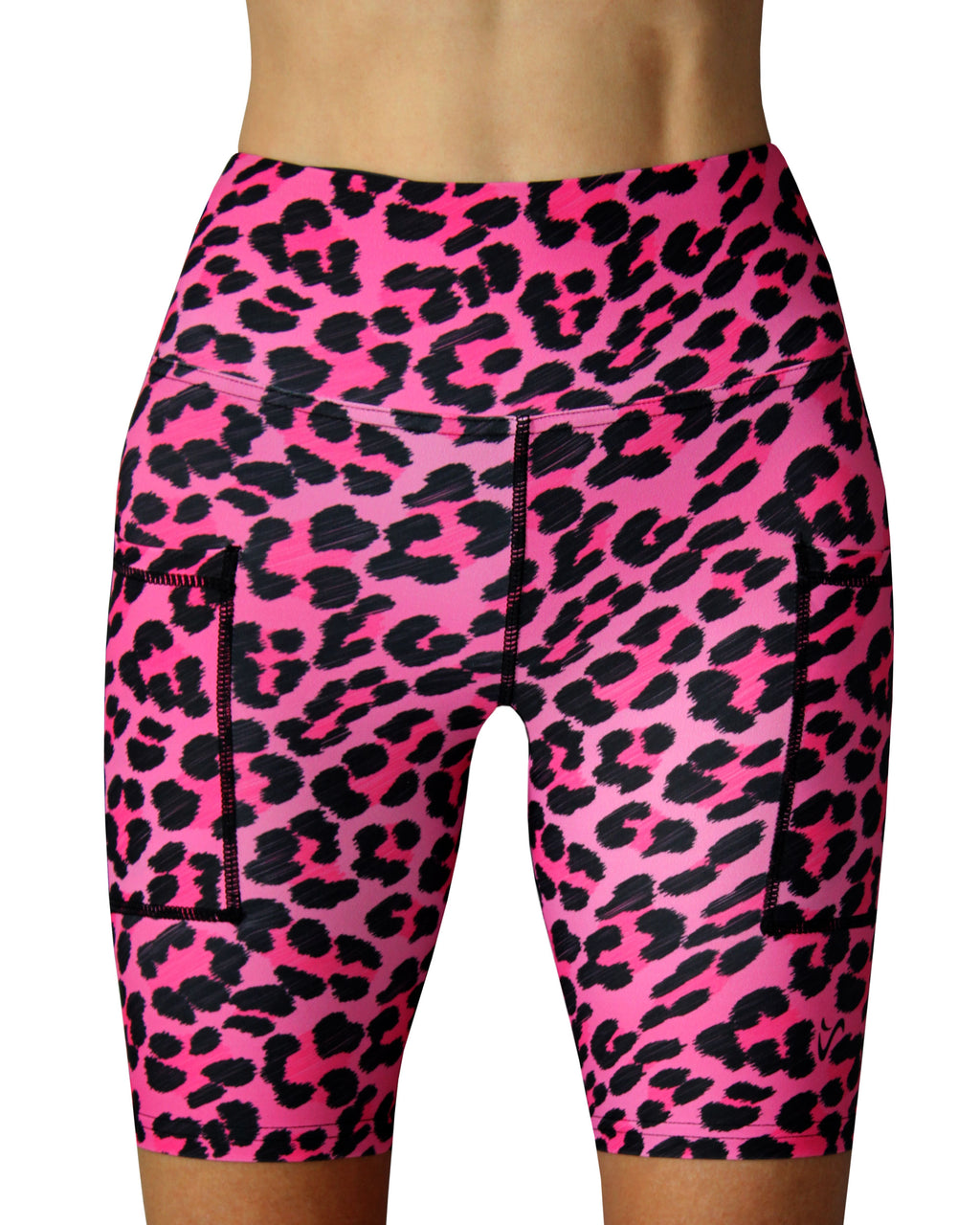 Vivolicious Women's funky pink leopard running and gym shorts, made in Cape Town, South Africa.