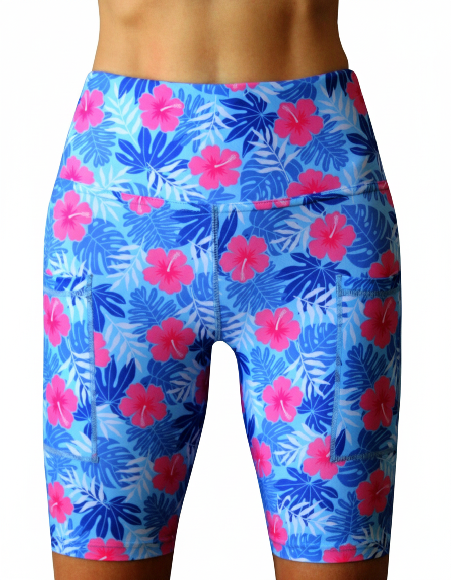 Tropical floral women's shorts for gym workouts, swimming, paddling, hyrox, padel and running marathons. 