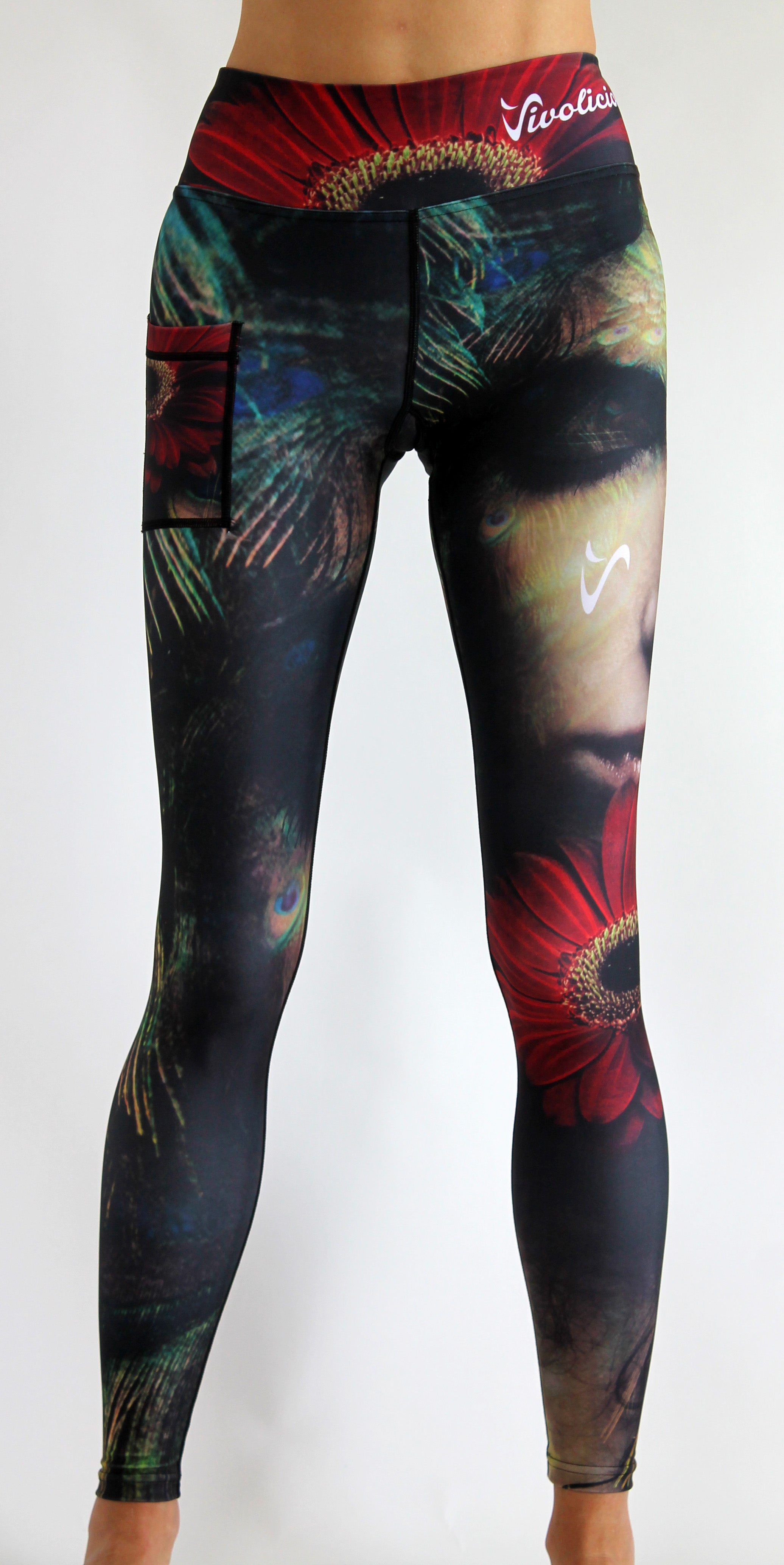Colorful leggings with artistic design on a white background