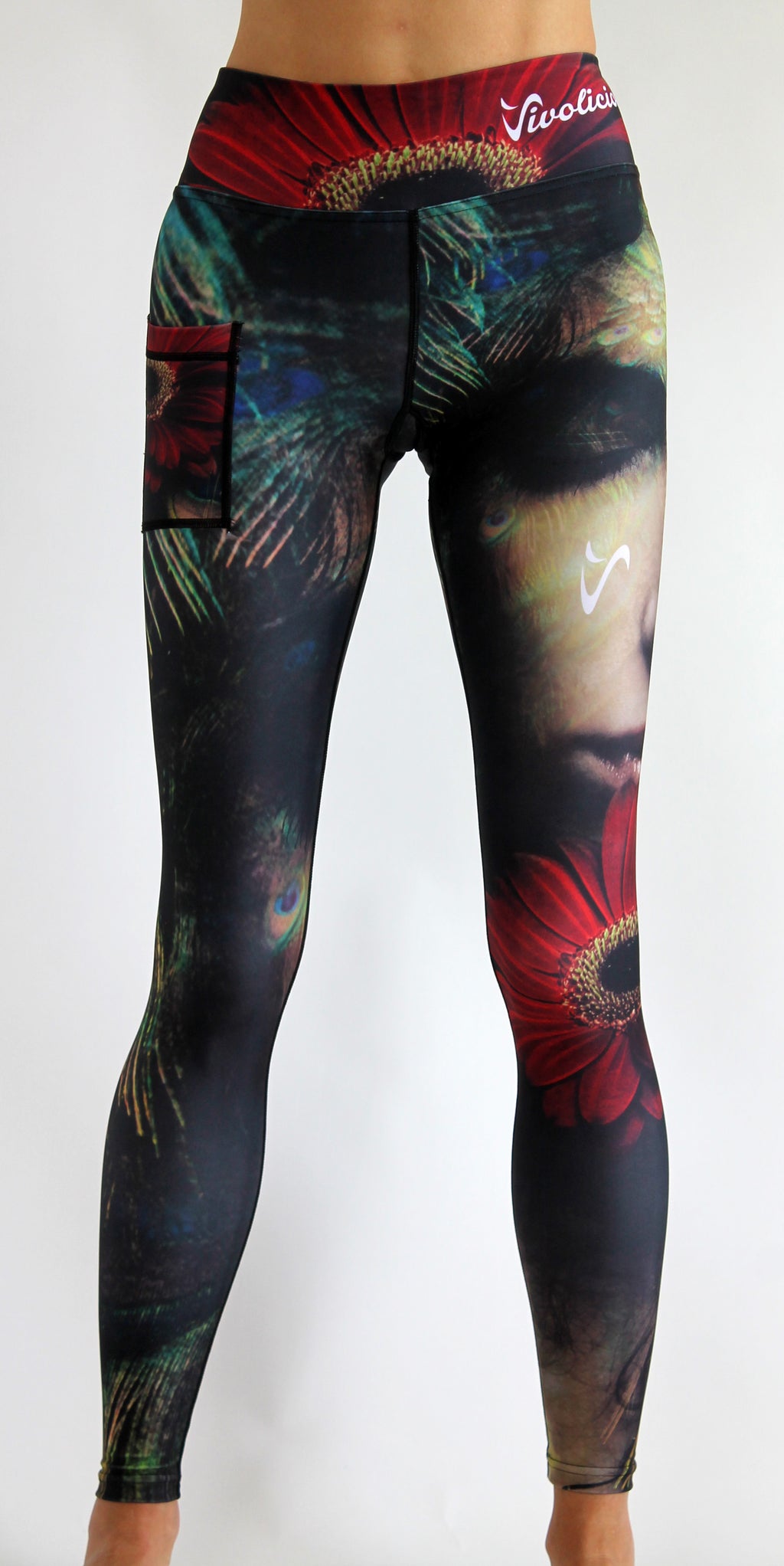 Colorful leggings with artistic design on a white background