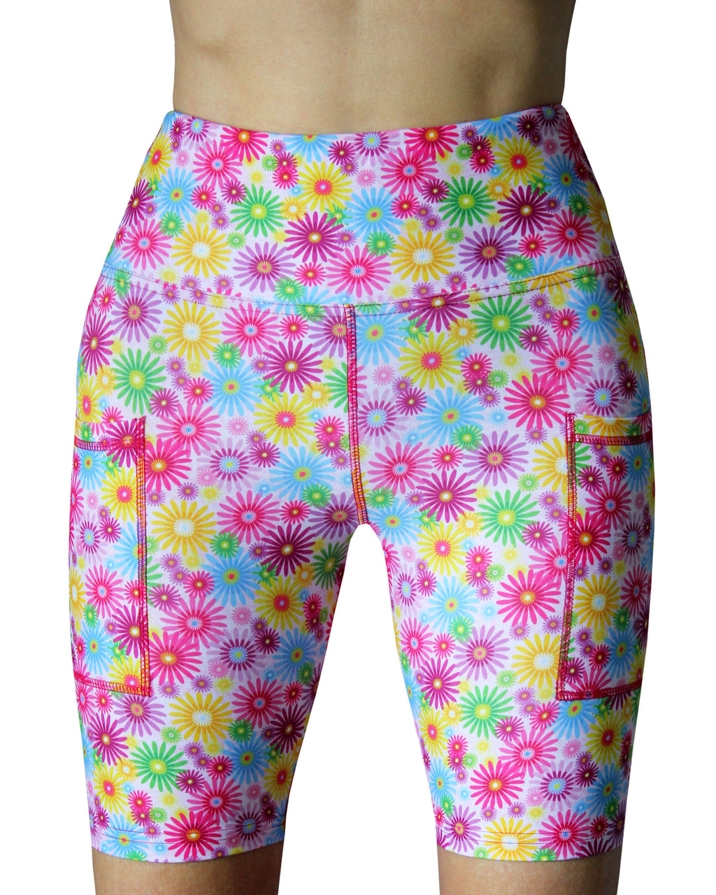 Funky floral shorts for women's running.