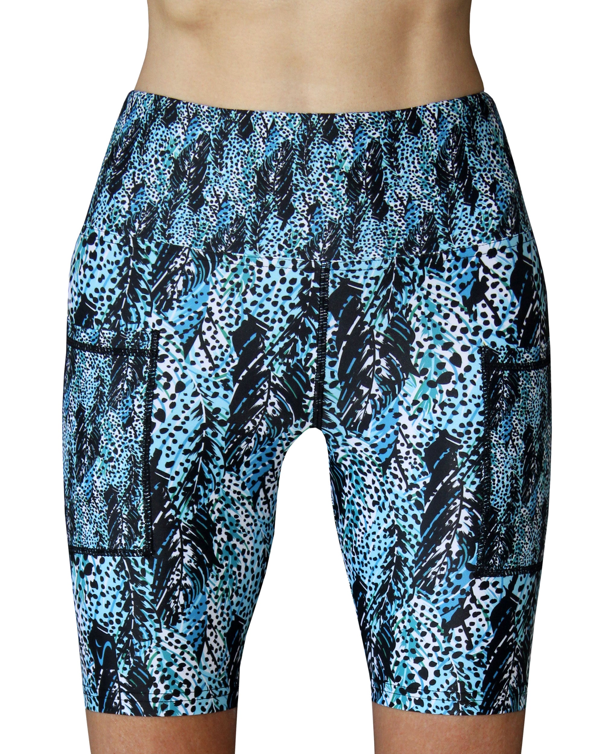 Funky Women's Shorts in blue and black. Perfect for running, paddling, padel, gym and pilates.