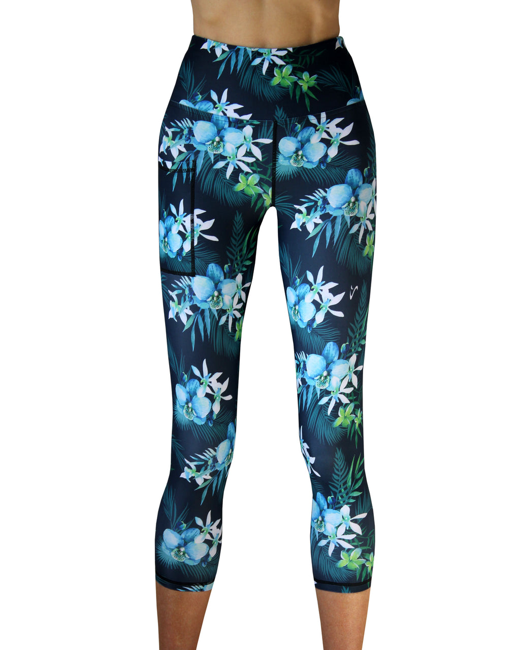 Floral three quarter women's leggings for playing Padel, running road and trails, doing yoga and pilates. Made in Cape Town, South Africa.
